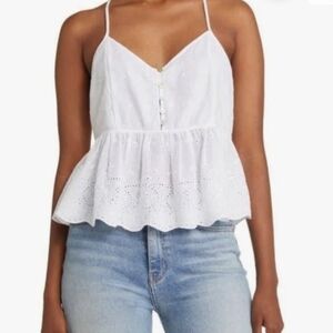 Lucky Brand White Eyelet Peplum Blouse